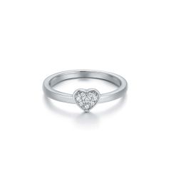 Minimalist Heart Stud Ring with Swarovski Crystals Rhodium Plated