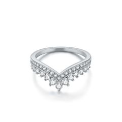 Princess Wishbone Ring with Swarovski Crystals Rhodium Plated