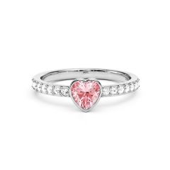 Solitaire Petite Heart Ring Light Rose Crystals Rhodium Plated