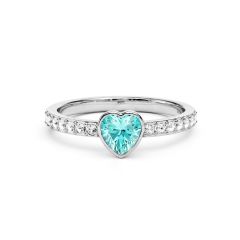 Solitaire Petite Heart Ring Light Turquoise Crystals Rhodium Plated