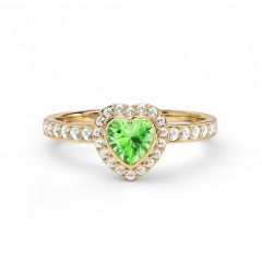 Halo Heart Statement Ring Peridot Crystals Gold Plated