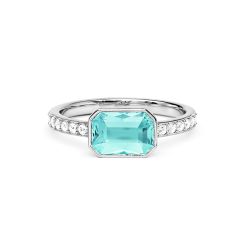 Solitaire Petite Octagon Ring Light Turquoise Crystals Rhodium Plated