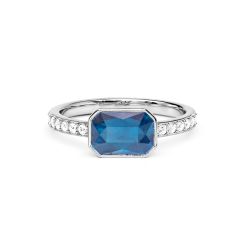 Solitaire Petite Octagon Ring Sapphire Crystals Rhodium Plated