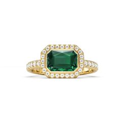 Halo Octagon Statement Ring Emerald Crystals Gold Plated