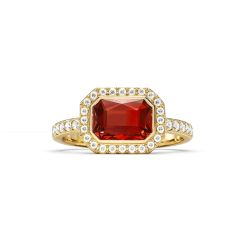 Halo Octagon Statement Ring Scarlet Crystals Gold Plated