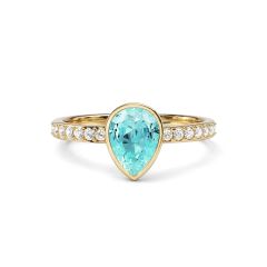 Solitaire Petite Teardrop Ring Light Turquoise Crystals Gold Plated