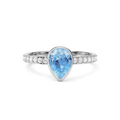 Solitaire Petite Teardrop Ring Light Sapphire Crystals Rhodium Plated