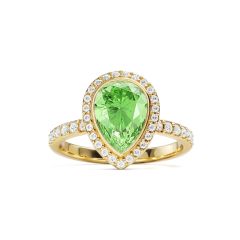 Halo Teardrop Statement Ring Peridot Crystals Gold Plated