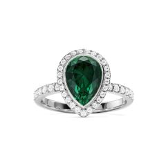 Halo Teardrop Statement Ring Emerald Crystals Rhodium Plated