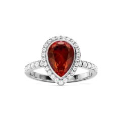 Halo Teardrop Statement Ring Ruby Crystals Rhodium Plated