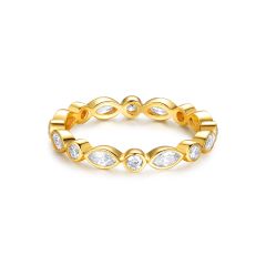 Alluring Brilliant Marquise Cut Stackable Ring Sterling Silver Gold Plated