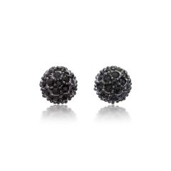 MYJS Emma Pave Ball Earrings Stud with Black Swarovski Crystals Gun Metal GP