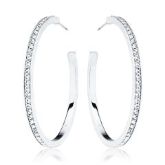 Eternity Round Petite Crystals Large Hoop Earrings Rhodium Plated