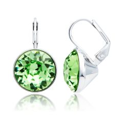 MYJS Bella Earrings with 13mm Peridot Swarovski Crystals Rhodium Plated