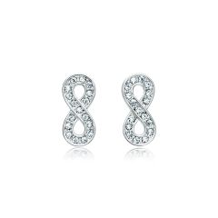 Infinity Eternity of Love Crystal Pave Stud Earrings Rhodium Plated