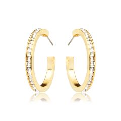 Eternity Square Crystals Medium Hoop Earrings Gold Plated