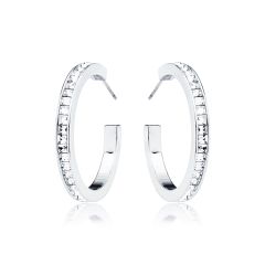 Eternity Square Crystals Medium Hoop Earrings Rhodium Plated