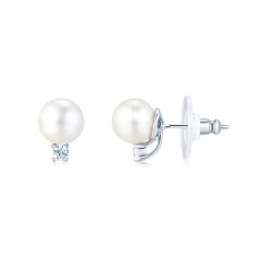 Tricia Pearl Stud Earrings with White Swarovski Crystal Pearls WGP Bridal