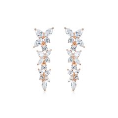 Victoria Cluster Drop Hanging Earrings CZ Rose Gold Plated Bridal Wedding MYJS