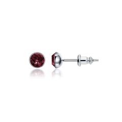 Signature Stud Earrings with 3 Sizes Carat Burgundy Swarovski Crystals Rhodium Plated