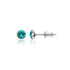 Signature Stud Earrings with 3 Sizes Carat Blue Zircon Swarovski Crystals Rhodium Plated