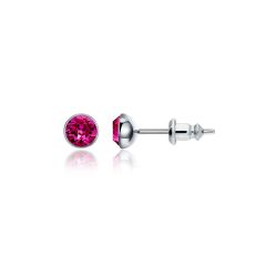 Signature Stud Earrings with 3 Sizes Carat Fuchsia Swarovski Crystals Rhodium Plated