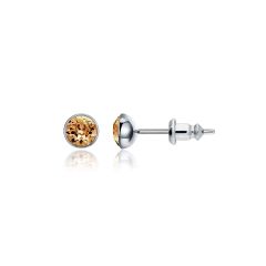 Signature Stud Earrings with 3 Sizes Carat Light Topaz Swarovski Crystals Rhodium Plated