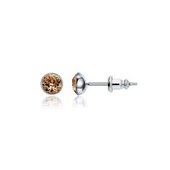 Signature Stud Earrings with 3Sizes Crt Light Smoked Topaz Swarovski Crystals Rh