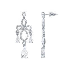 Infinity Cross Chandelier Drop Earrings Rhodium Plated