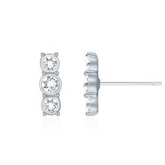 Trilogy Stud Earrings w Swarovski Crystals Rhodium Plated