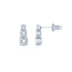 Trilogy Drop Stud Earrings w Swarovski Crystals Rhodium Plated