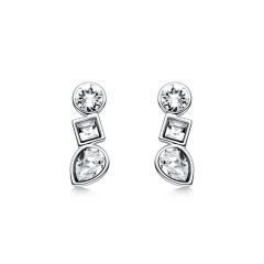 Luminous Stud Earrings with Clear Swarovski Crystals Rhodium Plated