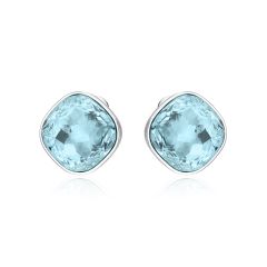 Cushion Statement Mix Carrier Earrings w Aquamarine Crystals Rhodium Plated