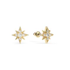 Petite 8 Point Star Stud Earrings Clear Crystals Gold Plated