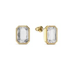 Octagon Mix Carrier Stud Earrings Clear Crystals Gold Plated