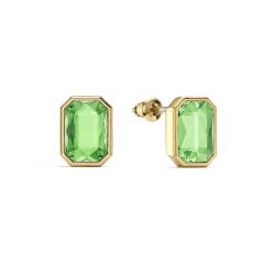 Octagon Stud Earrings Peridot Crystals Gold Plated