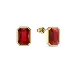 Octagon Mix Carrier Stud Earrings Scarlet Crystals Gold Plated