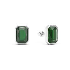 Octagon Mix Carrier Stud Earrings Emerald Crystals Rhodium Plated