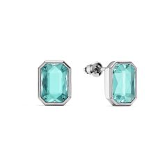 Octagon Stud Earrings Light Turquoise Crystals Rhodium Plated