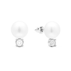 Dewdrop Freshwater Pearl Crystals Stud Earrings Freshwater Pearl Rhodium Plated