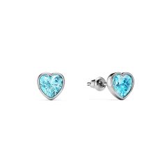 Heart Stud Earrings Aquamarine Crystals Rhodium Plated