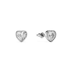 Heart Stud Earrings Clear Crystals Rhodium Plated