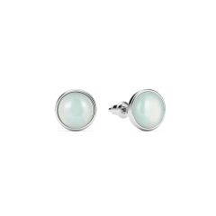 Round Petite Cabochon Amazonite Stud Earrings Rhodium Plated