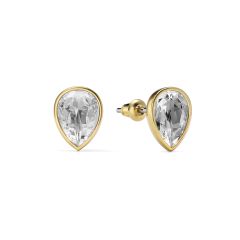 Teardrop Stud Earrings Clear Crystals Gold Plated