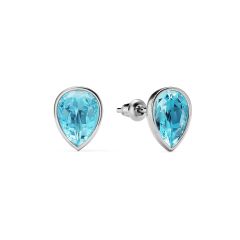 Teardrop Stud Earrings Aquamarine Crystals Rhodium Plated