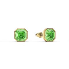 Asscher Stud Earrings Peridot Crystals Gold Plated