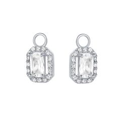 Elegance Baguette CZ Mix Hoop Earring Charms Rhodium Plated