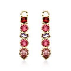 Luminous Hoop Earring Charms with Fuchsia Harmonic Swarovski Crystals Gold Plated