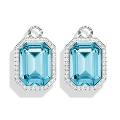 Octagon Bezel Mix Charms with Aquamarine Swarovski Crystals Rhodium Plated