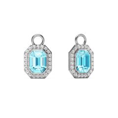 Octagon Halo Mix Charms Aquamarine Crystals Rhodium Plated